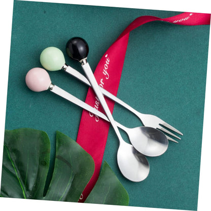 6pcs Dessert Spoons Ceramic Handles Mini Stainless Steel for Pink Kitchen Utensils