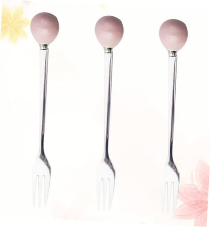 6pcs Dessert Spoons Ceramic Handles Mini Stainless Steel for Pink Kitchen Utensils