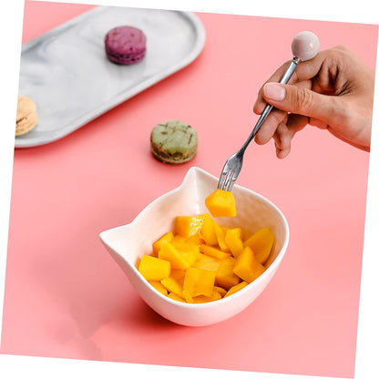 6pcs Dessert Spoons Ceramic Handles Mini Stainless Steel for Pink Kitchen Utensils