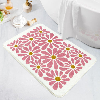 SHIYUE Pink Bathroom Rugs Bath Mat, Microfiber Fluffy Soft Floor Mats for Bathroom, Non-Slip and Waterproof Back Soft Bathmat, for Indoor Shower Bathtub Decoration (18x26in Cute Floral)