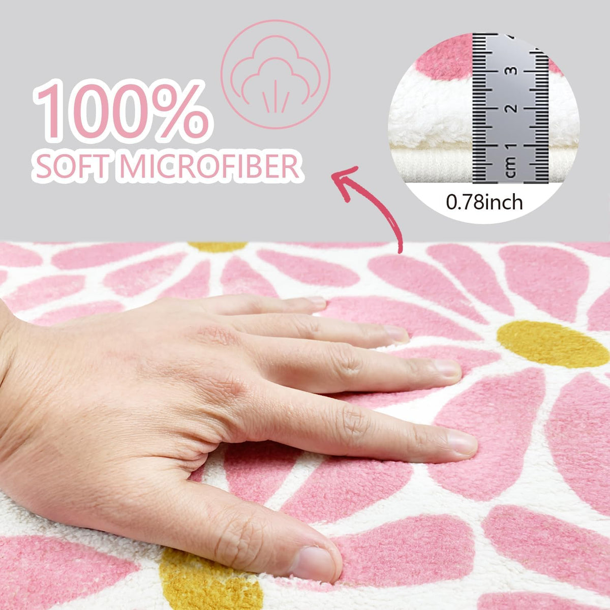 SHIYUE Pink Bathroom Rugs Bath Mat, Microfiber Fluffy Soft Floor Mats for Bathroom, Non-Slip and Waterproof Back Soft Bathmat, for Indoor Shower Bathtub Decoration (18x26in Cute Floral)