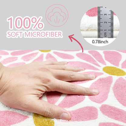 SHIYUE Pink Bathroom Rugs Bath Mat, Microfiber Fluffy Soft Floor Mats for Bathroom, Non-Slip and Waterproof Back Soft Bathmat, for Indoor Shower Bathtub Decoration (18x26in Cute Floral)
