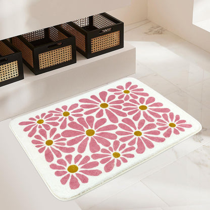 SHIYUE Pink Bathroom Rugs Bath Mat, Microfiber Fluffy Soft Floor Mats for Bathroom, Non-Slip and Waterproof Back Soft Bathmat, for Indoor Shower Bathtub Decoration (18x26in Cute Floral)