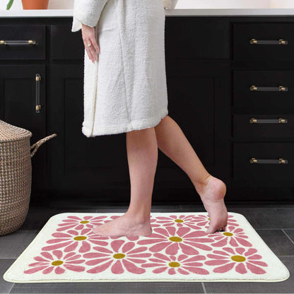 SHIYUE Pink Bathroom Rugs Bath Mat, Microfiber Fluffy Soft Floor Mats for Bathroom, Non-Slip and Waterproof Back Soft Bathmat, for Indoor Shower Bathtub Decoration (18x26in Cute Floral)