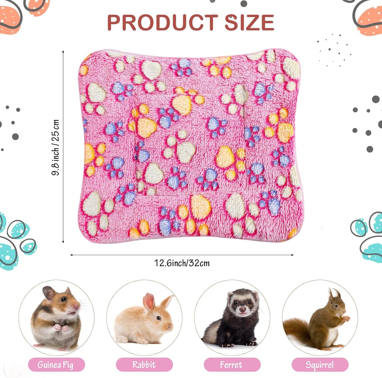 Tuanse 4 Pack Ultra Soft Dog Cat Bed Mat Small Animal Guinea Pig Bed with Cute Print Reversible Fleece Dog Crate Kennel Pad Cozy Washable Thickened Hamster Pet Beds Mat(13 x 10 Inches,Vivid Color)
