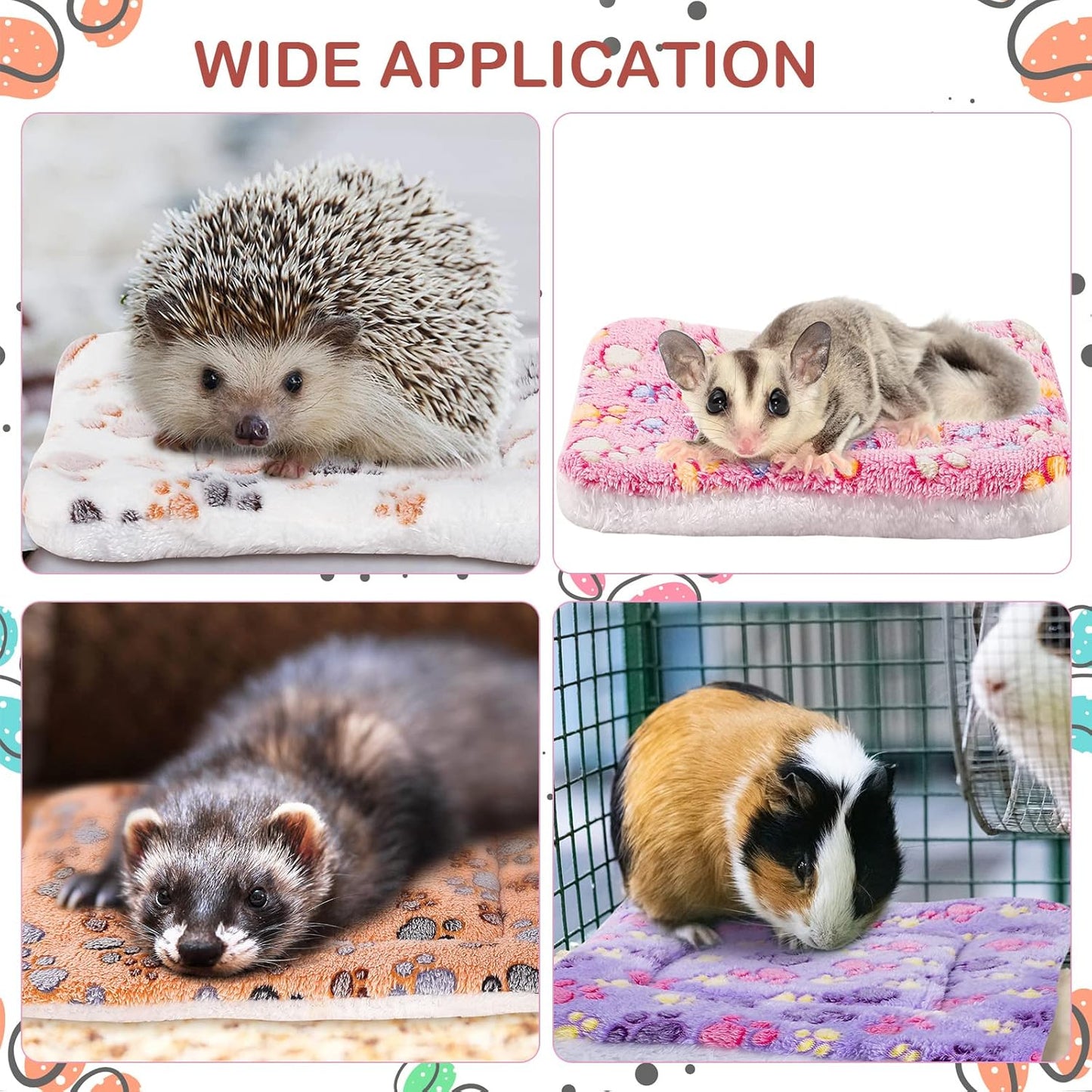 Tuanse 4 Pack Ultra Soft Dog Cat Bed Mat Small Animal Guinea Pig Bed with Cute Print Reversible Fleece Dog Crate Kennel Pad Cozy Washable Thickened Hamster Pet Beds Mat(13 x 10 Inches,Vivid Color)