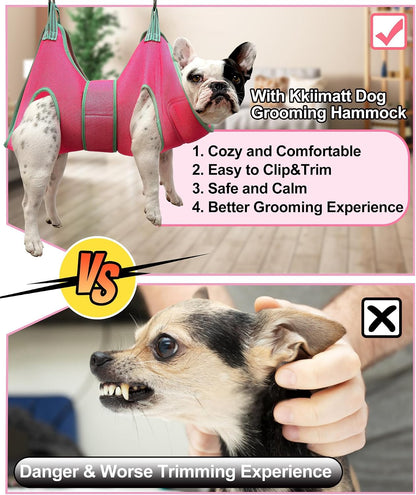Dog Grooming Hammock,XS Pink Hanging Harness Holder for Nail Clipping/Trimming,Grooming Sling Hanger with Thick Fabric Neck Support,Strap Restraint for Claw Care