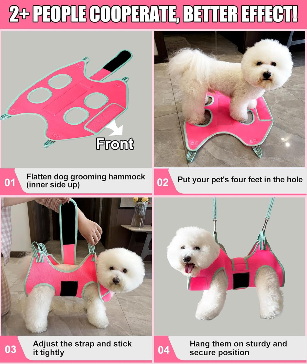 Dog Grooming Hammock,XS Pink Hanging Harness Holder for Nail Clipping/Trimming,Grooming Sling Hanger with Thick Fabric Neck Support,Strap Restraint for Claw Care