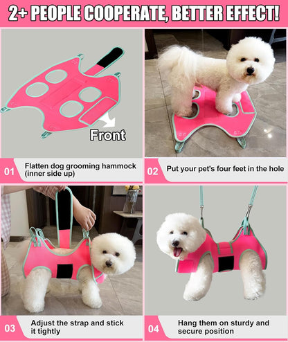 Dog Grooming Hammock,XS Pink Hanging Harness Holder for Nail Clipping/Trimming,Grooming Sling Hanger with Thick Fabric Neck Support,Strap Restraint for Claw Care