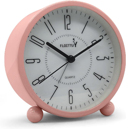 Super Silent Metal Alarm Clock,Beep Wake Round Alarm Clock with Night Light,Battery Operated,Easy Set,Simple & Retro for Desk, Bedroom and Home Decoration(Pink)