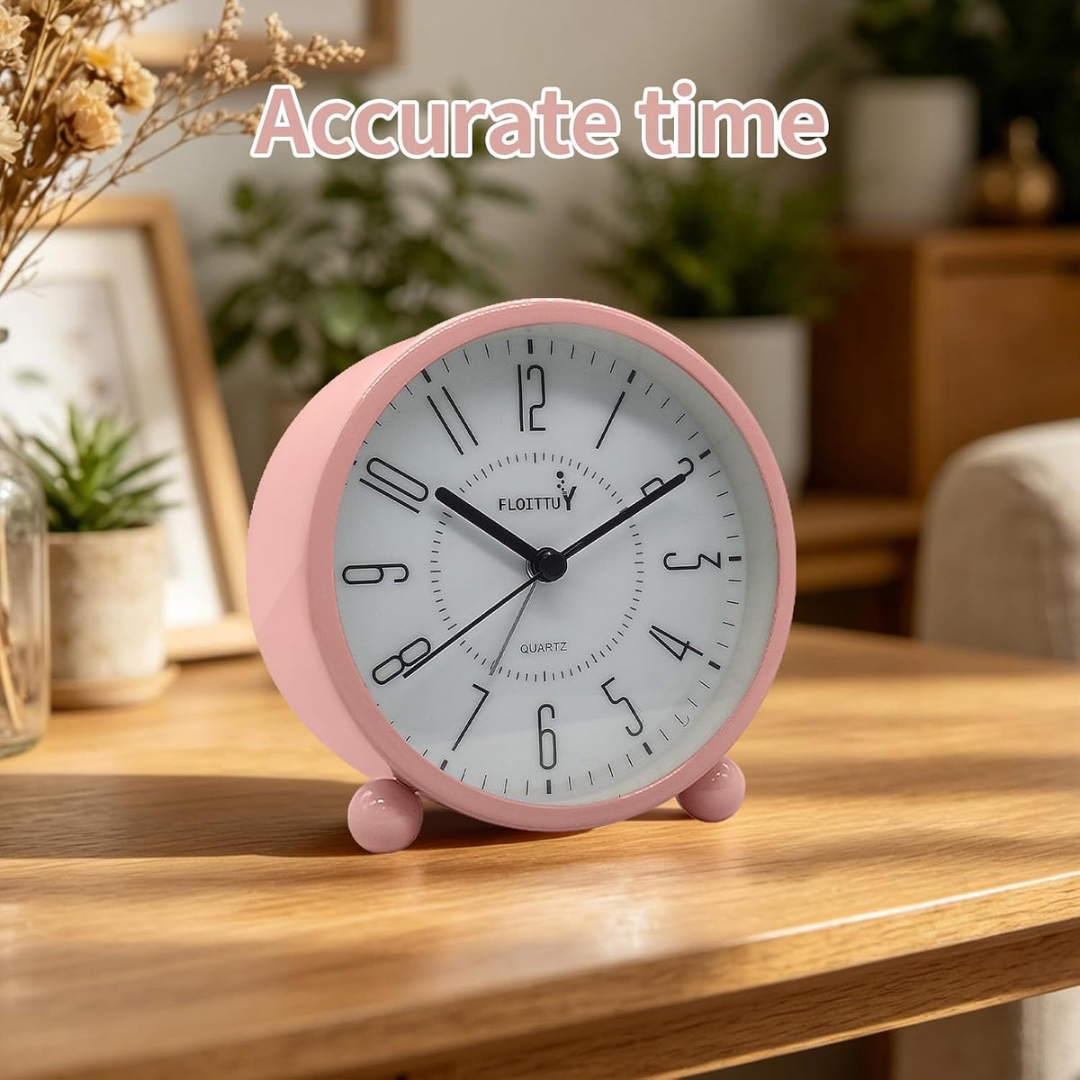 Super Silent Metal Alarm Clock,Beep Wake Round Alarm Clock with Night Light,Battery Operated,Easy Set,Simple & Retro for Desk, Bedroom and Home Decoration(Pink)