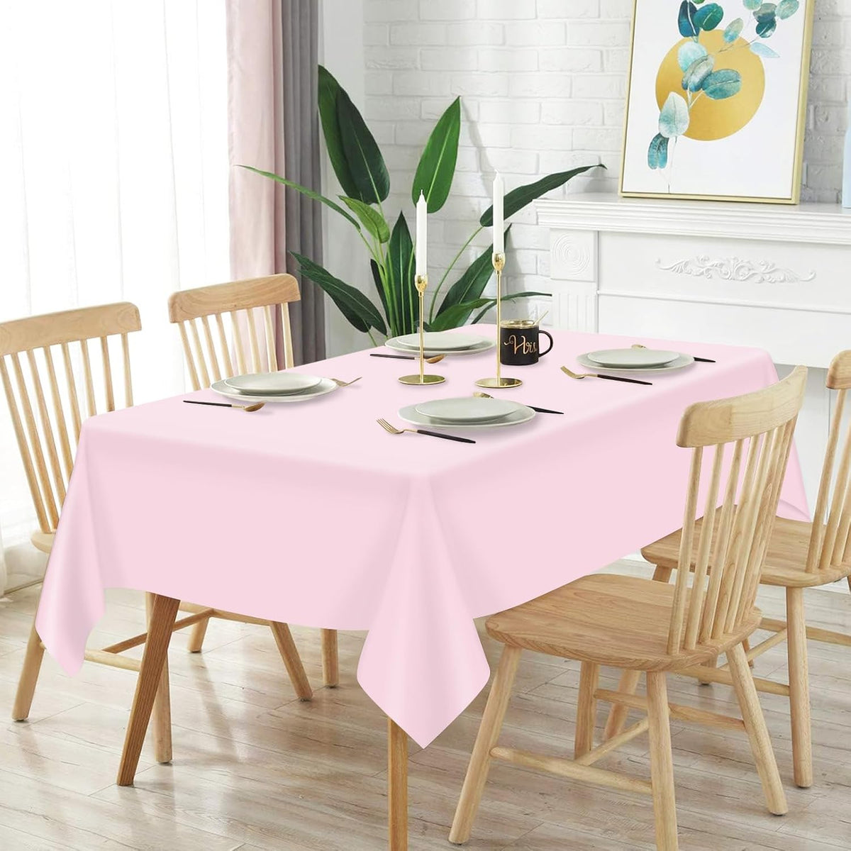 2 Pcs Pink Plastic Tablecloth, Light Pink Table Cloth Disposable