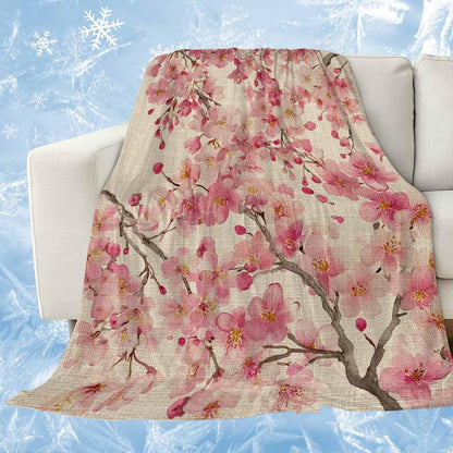 Cooling Blanket for Hot Sleepers, Peaches Branches Lightweight Breathable Summer Blanket, Farmhouse Spring Botanical Pink Flowers Double-Side Cool Throw Blankets for Sleeping Travel, 40"x60"