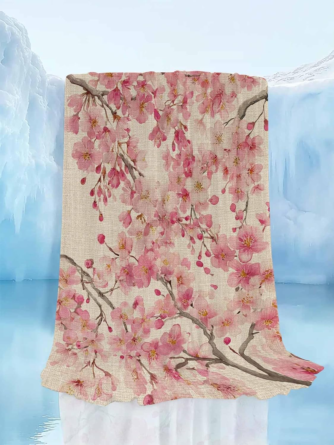 Cooling Blanket for Hot Sleepers, Peaches Branches Lightweight Breathable Summer Blanket, Farmhouse Spring Botanical Pink Flowers Double-Side Cool Throw Blankets for Sleeping Travel, 40"x60"