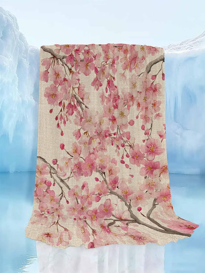 Cooling Blanket for Hot Sleepers, Peaches Branches Lightweight Breathable Summer Blanket, Farmhouse Spring Botanical Pink Flowers Double-Side Cool Throw Blankets for Sleeping Travel, 40"x60"