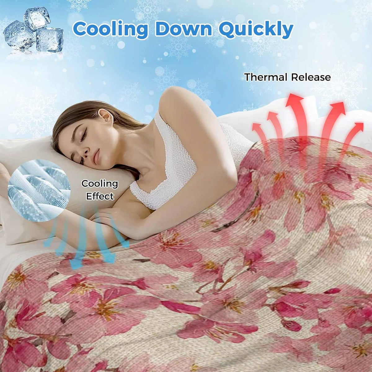 Cooling Blanket for Hot Sleepers, Peaches Branches Lightweight Breathable Summer Blanket, Farmhouse Spring Botanical Pink Flowers Double-Side Cool Throw Blankets for Sleeping Travel, 40"x60"