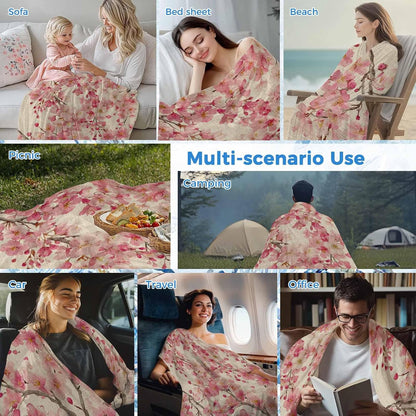 Cooling Blanket for Hot Sleepers, Peaches Branches Lightweight Breathable Summer Blanket, Farmhouse Spring Botanical Pink Flowers Double-Side Cool Throw Blankets for Sleeping Travel, 40"x60"