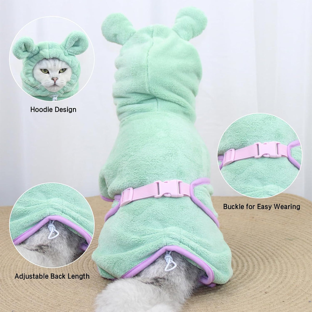 Pet Bathrobe for Dog Cat Absorbently Quick Drying Coat Cute Dogs Bath Towel Hooded Robe Adjustable Collar & Belly Strap for Pool Beach (Pink, Medium)