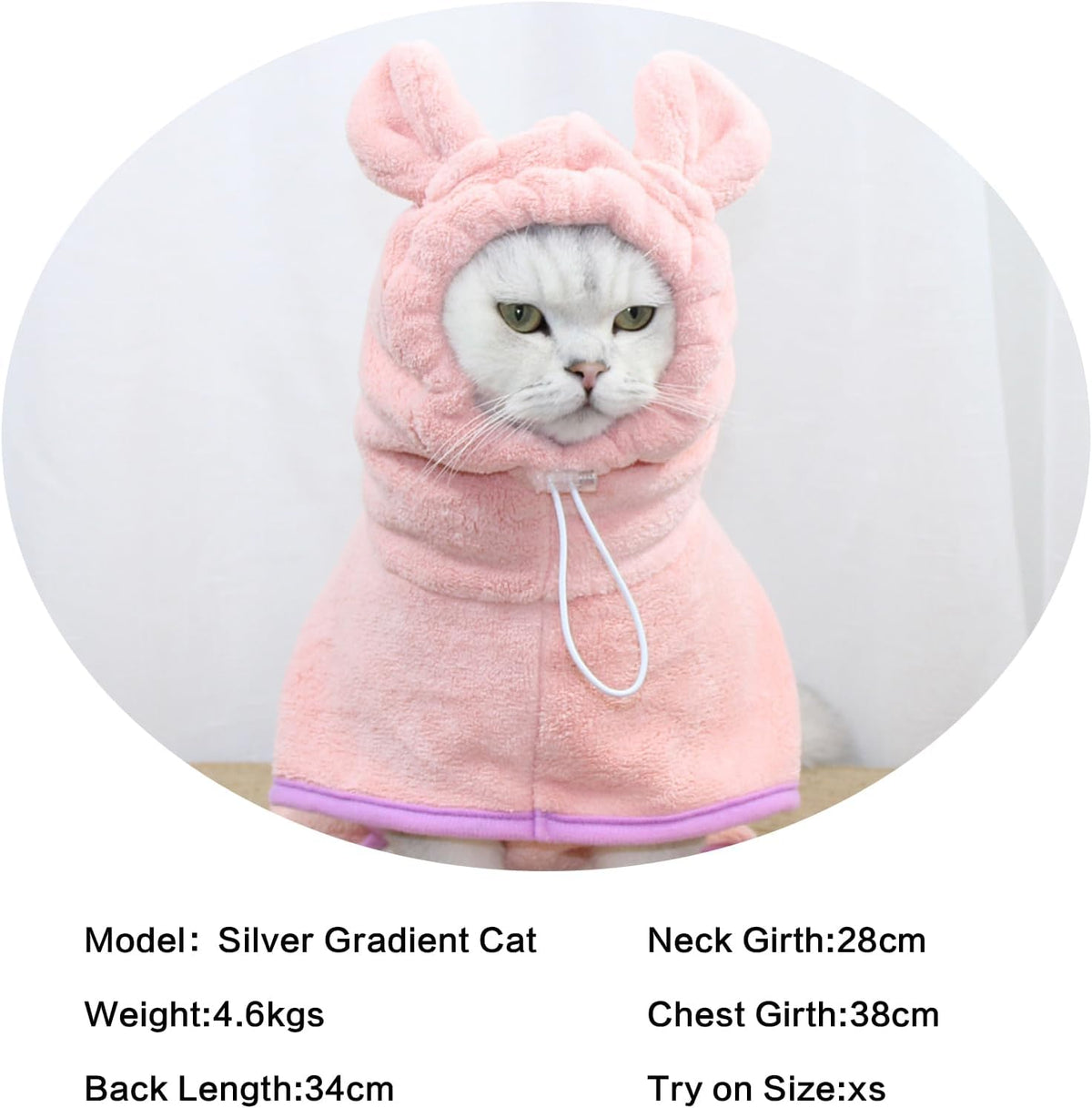 Pet Bathrobe for Dog Cat Absorbently Quick Drying Coat Cute Dogs Bath Towel Hooded Robe Adjustable Collar & Belly Strap for Pool Beach (Pink, Medium)