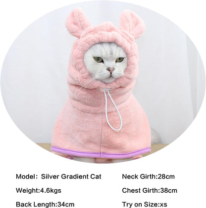 Pet Bathrobe for Dog Cat Absorbently Quick Drying Coat Cute Dogs Bath Towel Hooded Robe Adjustable Collar & Belly Strap for Pool Beach (Pink, Medium)