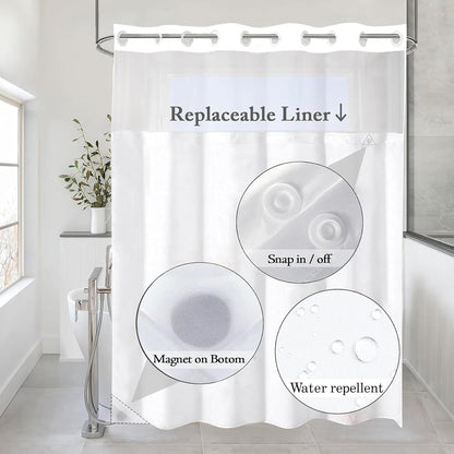 No Hook Shower Curtain with Snap in Liner Pink Marble Shower Curtain for Bathroom Abstract Pink and Grey Marble Textured Bathroom Curtains Shower Set, 72x74 inches Shower Curtain and Liner Set