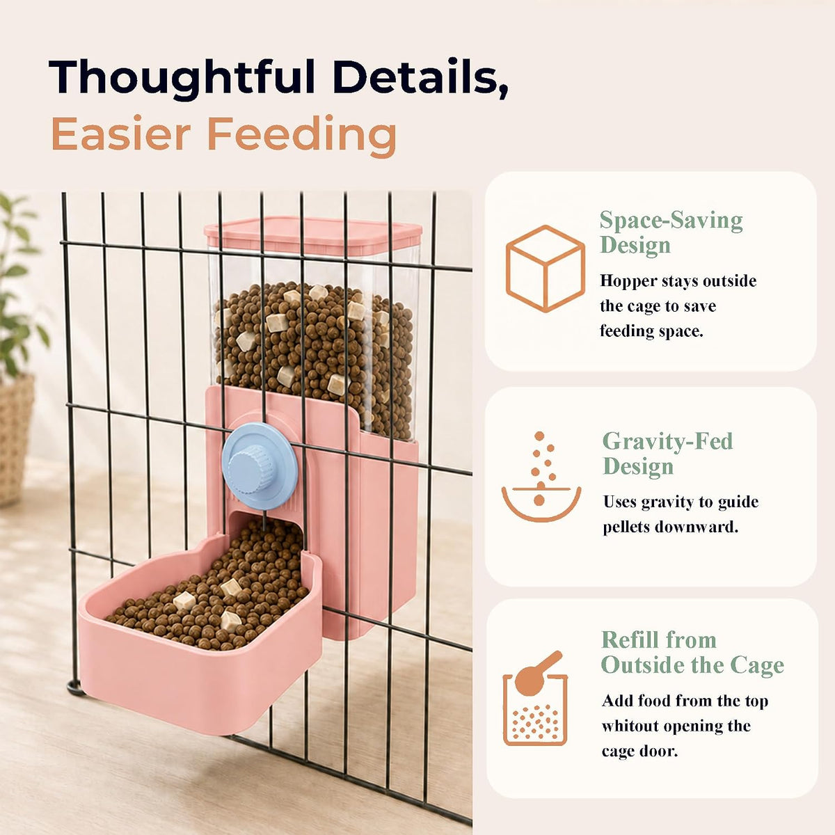 41 oz Hanging Gravity Feeder for Small Animal Cages Rabbit & Guinea Pig
