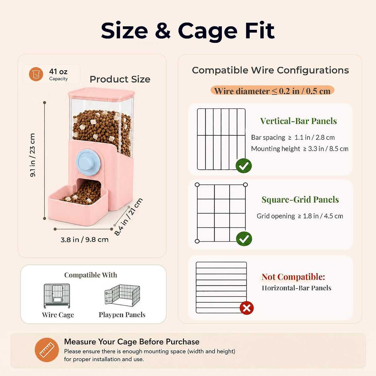 41 oz Hanging Gravity Feeder for Small Animal Cages Rabbit & Guinea Pig