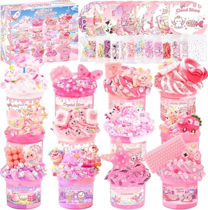 12 Pack Pink Slime, Butter Cloud Slime Kit for Kids, Soft Squishy Sensory