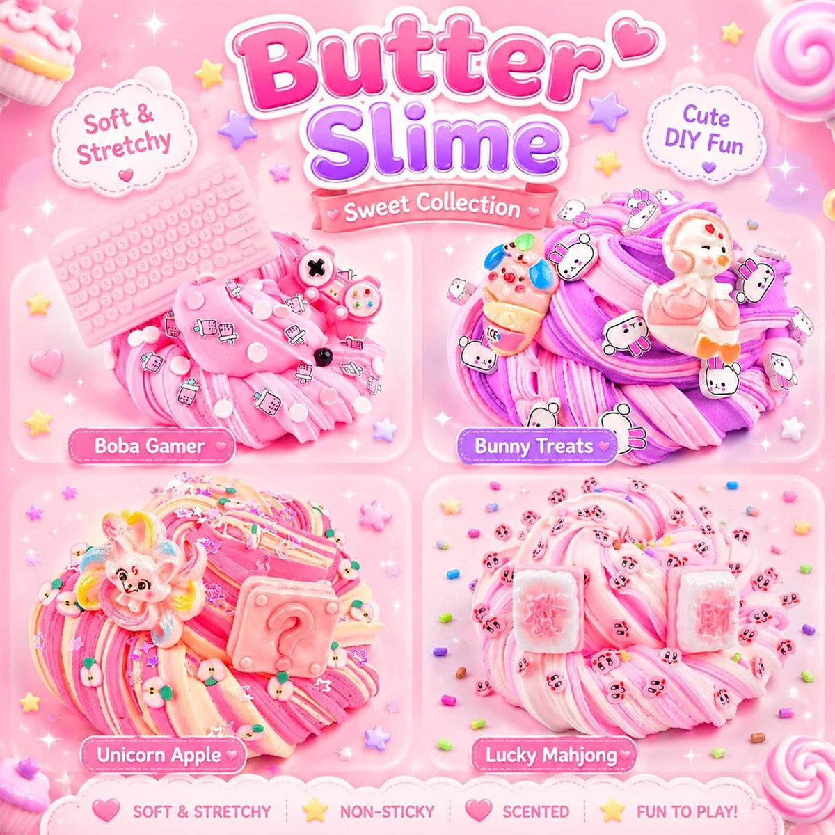 12 Pack Pink Slime, Butter Cloud Slime Kit for Kids, Soft Squishy Sensory