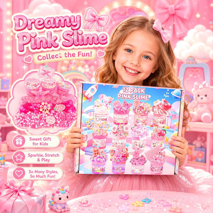 12 Pack Pink Slime, Butter Cloud Slime Kit for Kids, Soft Squishy Sensory