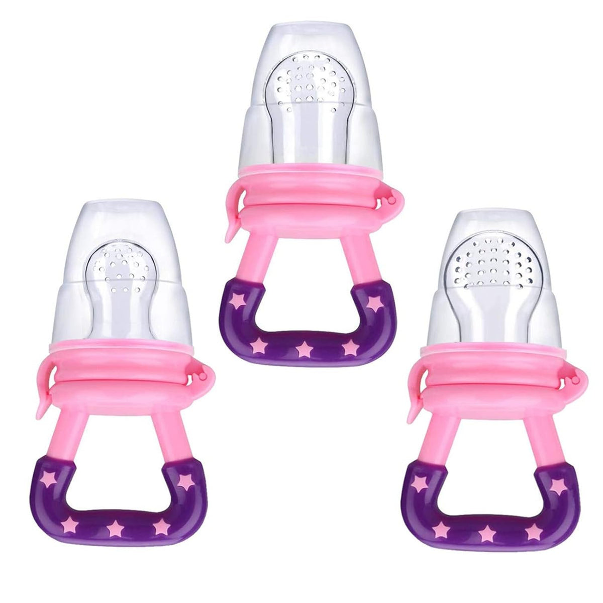 Baby Food Feeder 3 Pack Silicone Fruit Pacifier Teething Reusable Pouches Pacifier Pink (S,M,L)