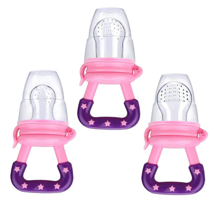 Baby Food Feeder 3 Pack Silicone Fruit Pacifier Teething Reusable Pouches Pacifier Pink (S,M,L)