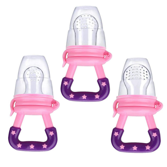 Baby Food Feeder 3 Pack Silicone Fruit Pacifier Teething Reusable Pouches Pacifier Pink (S,M,L)