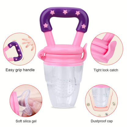 Baby Food Feeder 3 Pack Silicone Fruit Pacifier Teething Reusable Pouches Pacifier Pink (S,M,L)