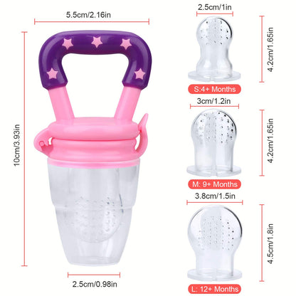 Baby Food Feeder 3 Pack Silicone Fruit Pacifier Teething Reusable Pouches Pacifier Pink (S,M,L)