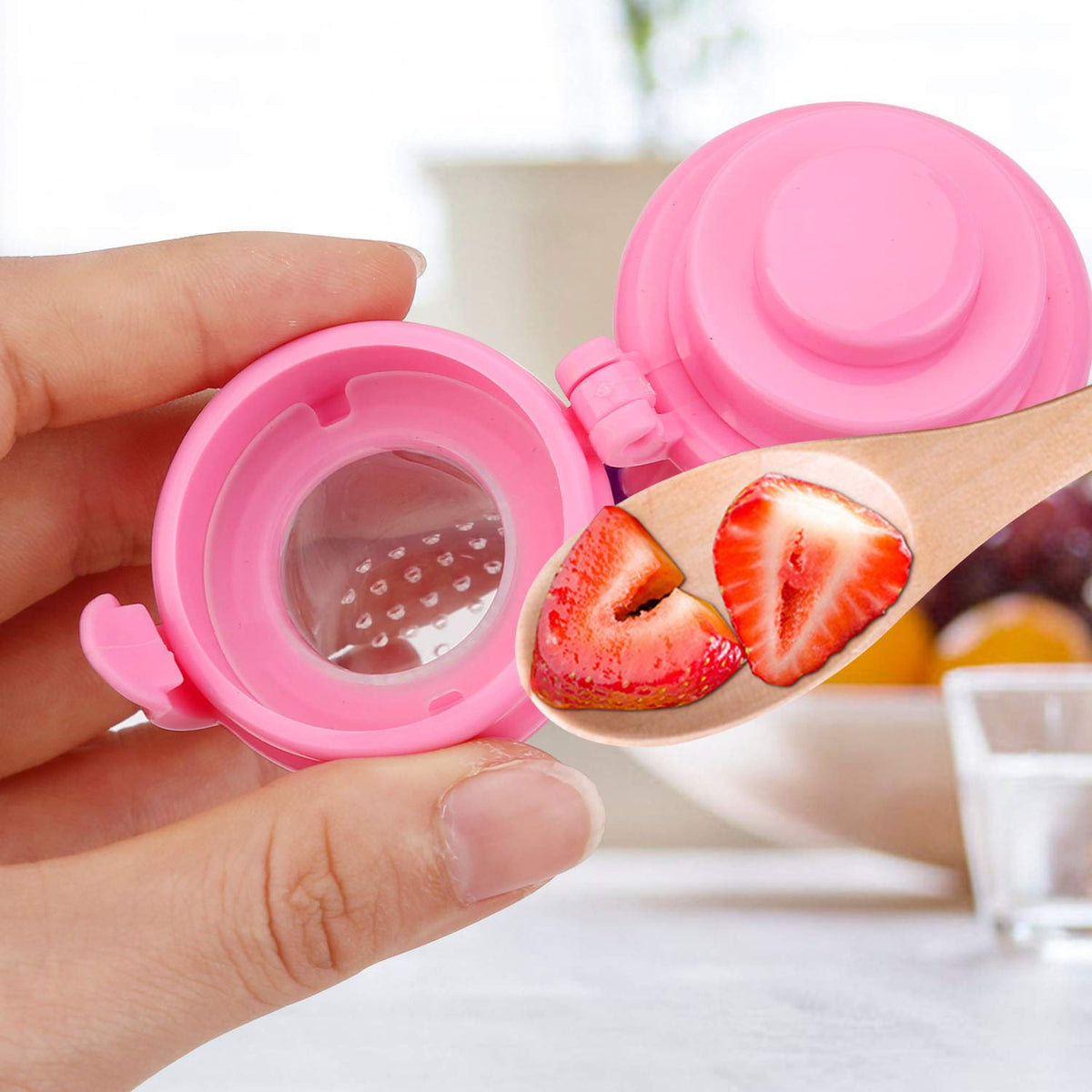 Baby Food Feeder 3 Pack Silicone Fruit Pacifier Teething Reusable Pouches Pacifier Pink (S,M,L)