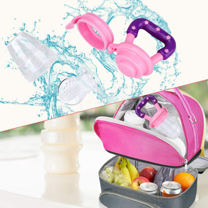 Baby Food Feeder 3 Pack Silicone Fruit Pacifier Teething Reusable Pouches Pacifier Pink (S,M,L)