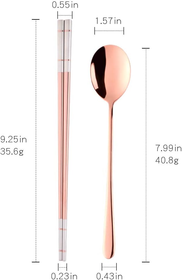 4 Set Rose Gold Square Chopsticks and Spoons Set Metal Stainless Steel Spoons Chopsticks Set