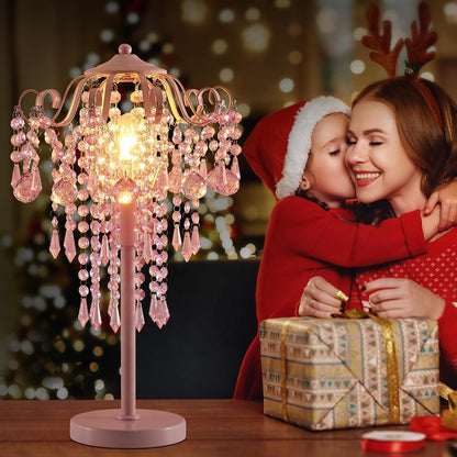 Small Pink Crystal Bedside Table Lamp End Table Lamp Nightstand Lamp for Bedroom Living Room Office H20.4'' W11.81'' 1-Light E26