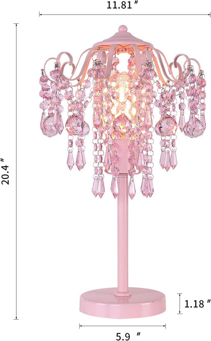Small Pink Crystal Bedside Table Lamp End Table Lamp Nightstand Lamp for Bedroom Living Room Office H20.4'' W11.81'' 1-Light E26