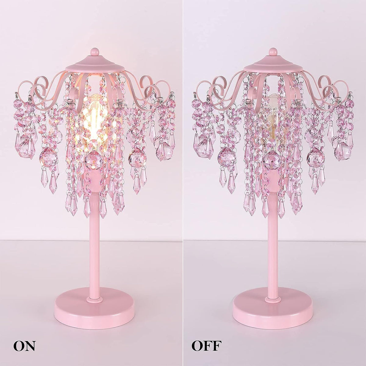 Small Pink Crystal Bedside Table Lamp End Table Lamp Nightstand Lamp for Bedroom Living Room Office H20.4'' W11.81'' 1-Light E26