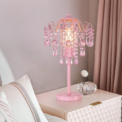Small Pink Crystal Bedside Table Lamp End Table Lamp Nightstand Lamp for Bedroom Living Room Office H20.4'' W11.81'' 1-Light E26