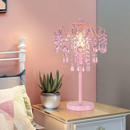 Small Pink Crystal Bedside Table Lamp End Table Lamp Nightstand Lamp for Bedroom Living Room Office H20.4'' W11.81'' 1-Light E26