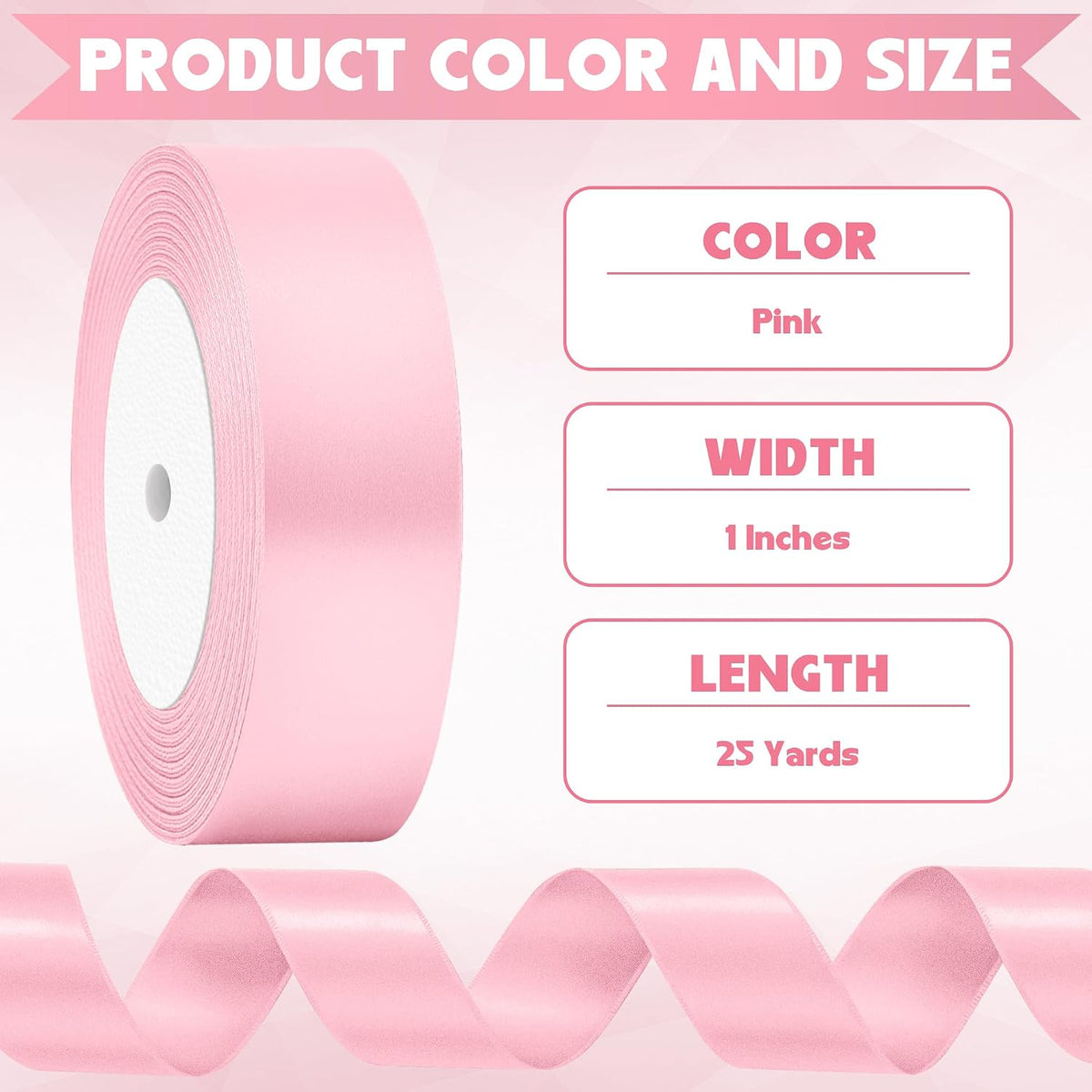 1In Pink Satin Ribbon, 25 Yards Pink Ribbon for Gift Wrapping Mothers Day