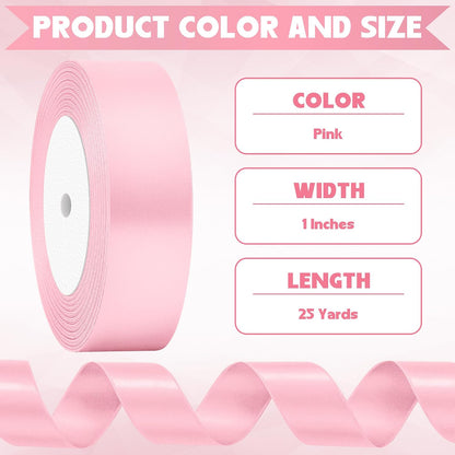 1In Pink Satin Ribbon, 25 Yards Pink Ribbon for Gift Wrapping Mothers Day