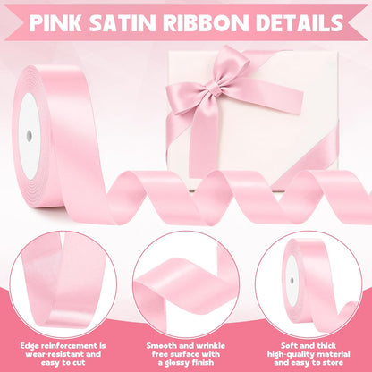 1In Pink Satin Ribbon, 25 Yards Pink Ribbon for Gift Wrapping Mothers Day