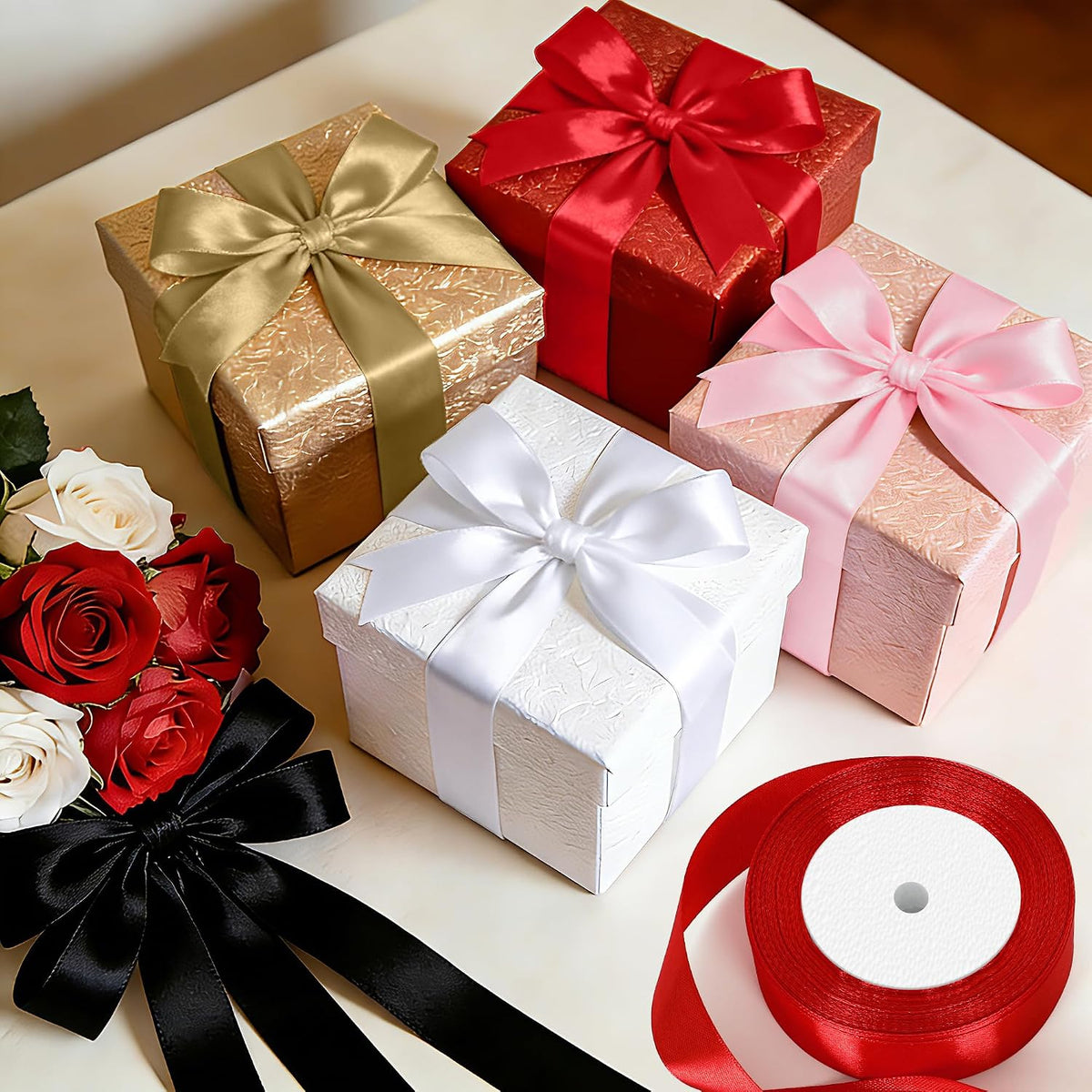 1In Pink Satin Ribbon, 25 Yards Pink Ribbon for Gift Wrapping Mothers Day