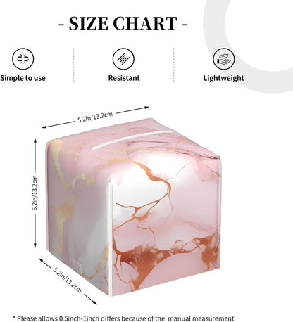 Pink Rose Gold Marble Print Leather Tissue Box Square Tissue Holder with Bottom Belt Convenient Tissue Box Organizer for Tabletop Bathroom Office Decor