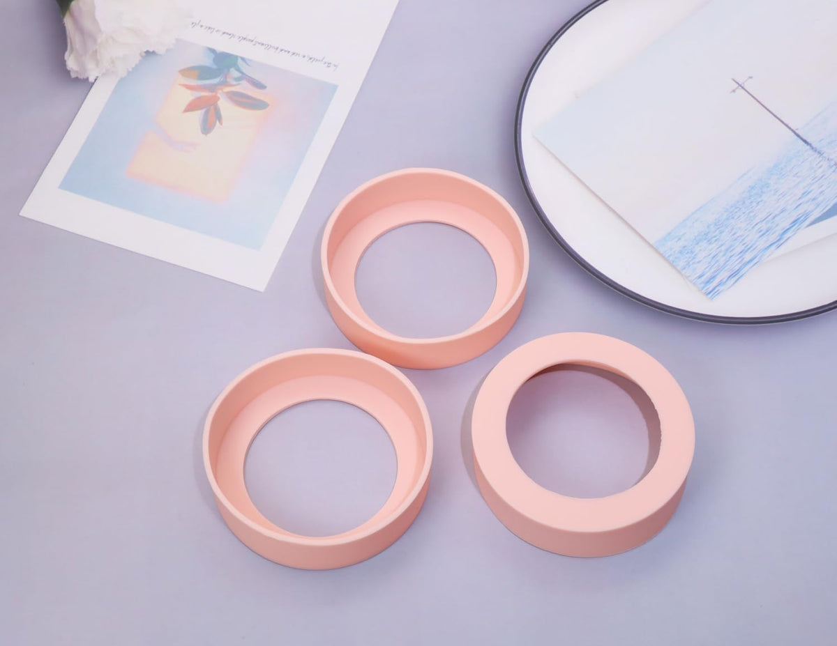 3pcs 7cm Silicon Protective Cup Mat Sleeve Heat-Resistant Bottle Holder Rubber Coaster Tumblers Protector Base Pad Non-Slip Bottom Cover Ring Accessories for Thermos Cup (Light Pink)