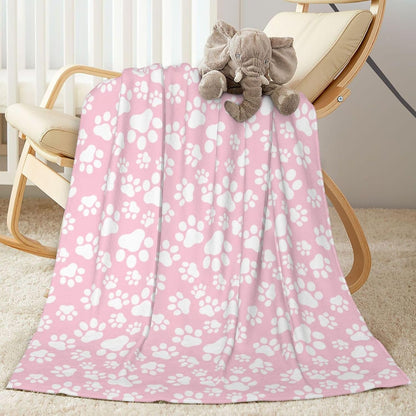 Cute Dog Paws Pink Fleece Throw Blanket Ultra Soft Cozy Pet Animal Footprints Decorative Flannel Blanket for Home Bed Couch Chair Travel 40x30in